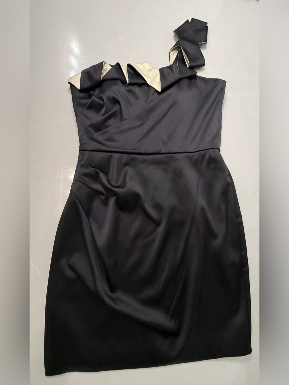 Max & Cleo One Shoulder Pleated Cocktail Dress 12 NWT Black Ivory